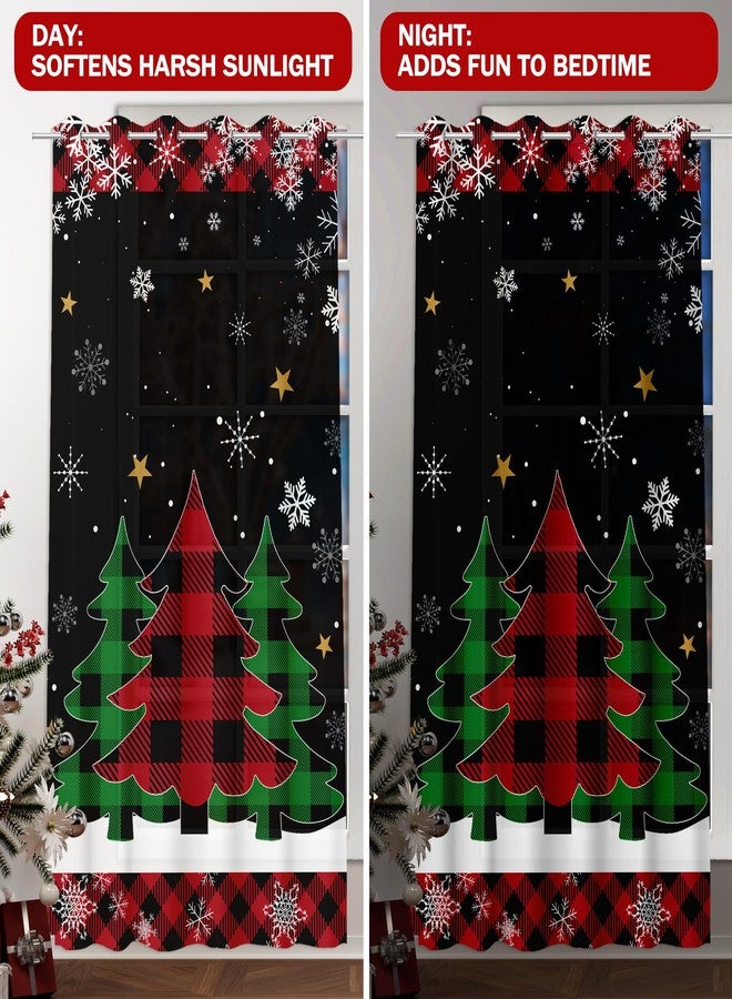 FUTBU Christmas Living Room Curtains 84 Inch Length 2 Panels Set, Christmas Trees Bedroom Curtains - Sheer Light Filtering Winter Trees Buffalo Plaid Pattern Drapes, Xmas Curtain Home Decor 52x84 Inches - Image 4